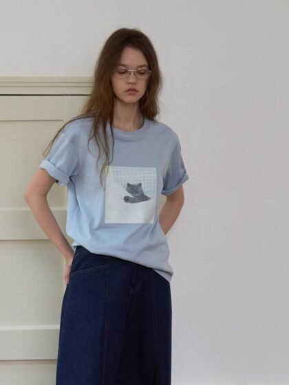 Cat Print Cotton Short-Sleeve T-Shirt