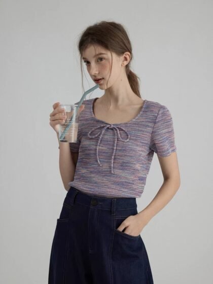 Striped Rainbow Bow Short-Sleeve T-Shirt