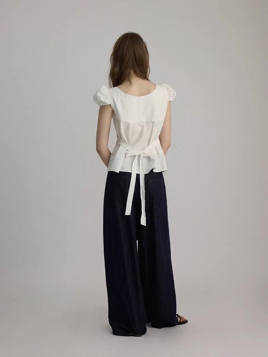 Cinched Waist Tie Short Sleeve T-shirt for Women - Image 2