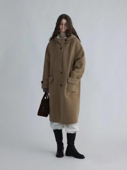 Vintage Sheepskin Hooded Mid-Length Coat