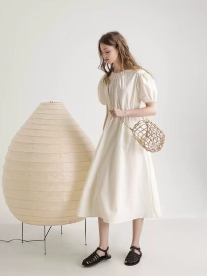 Puff Sleeve Ruched Flowy Dress