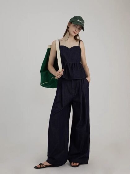 Washed Denim Casual Wide-Leg Pants