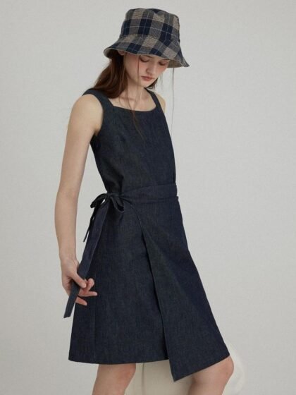 Wrap-Style Reactive Dyed Denim Dress